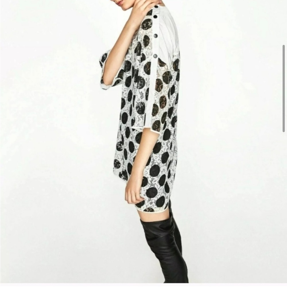 NWT Zara Polka Dot Lace Dress Black/White Size S - Picture 2 of 9